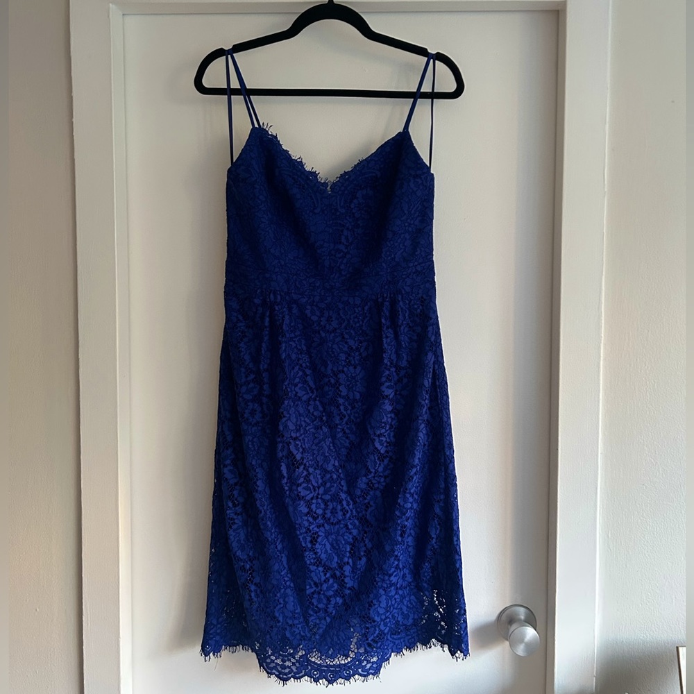 J. Crew royal blue embroidered midi bodycon dress